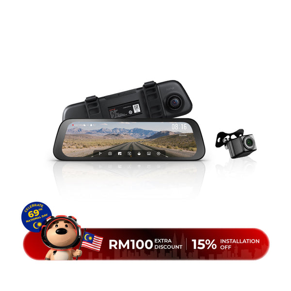 S500 3K rearview dashcam with wide screen display and compact rear camera