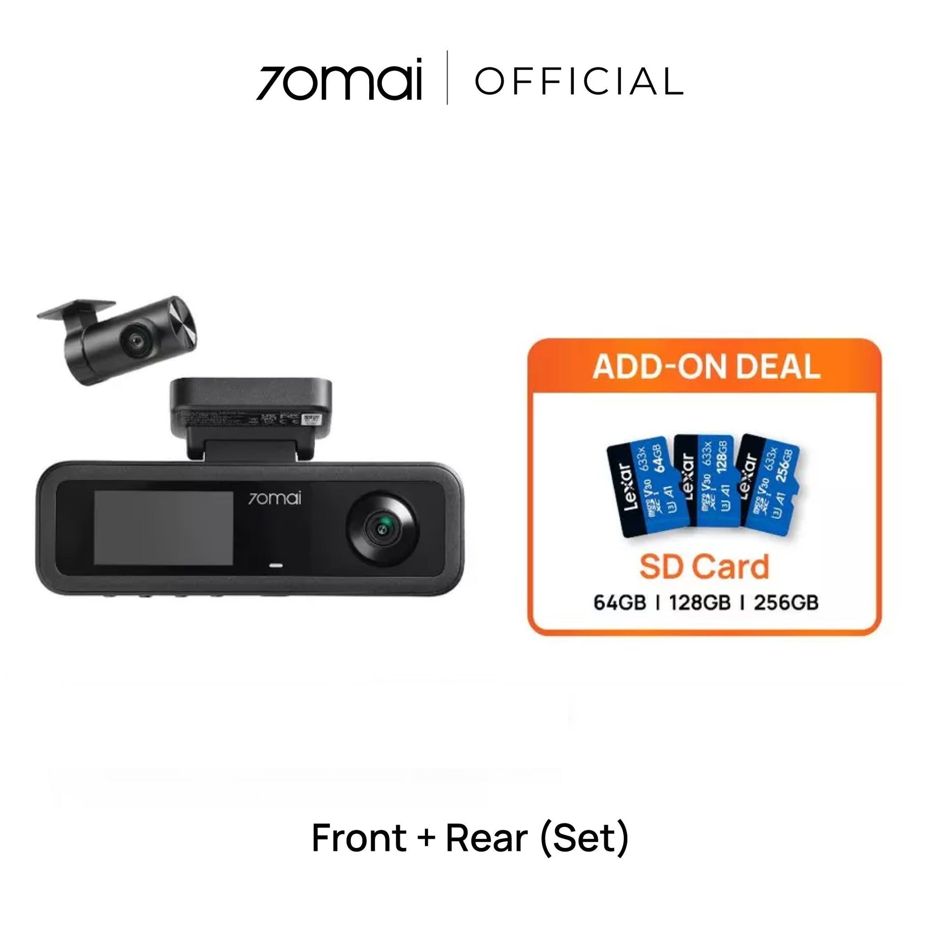 Front and rear dashcam kit with add-on SD card