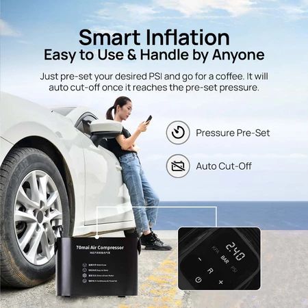 Smart inflation air compressor with auto cut-off and pressure pre-set display