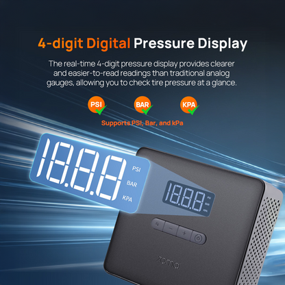 Black air compressor with 4-digit digital pressure display and button controls
