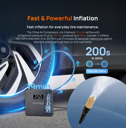 Portable air compressor with digital pressure display and tire nozzle hose
