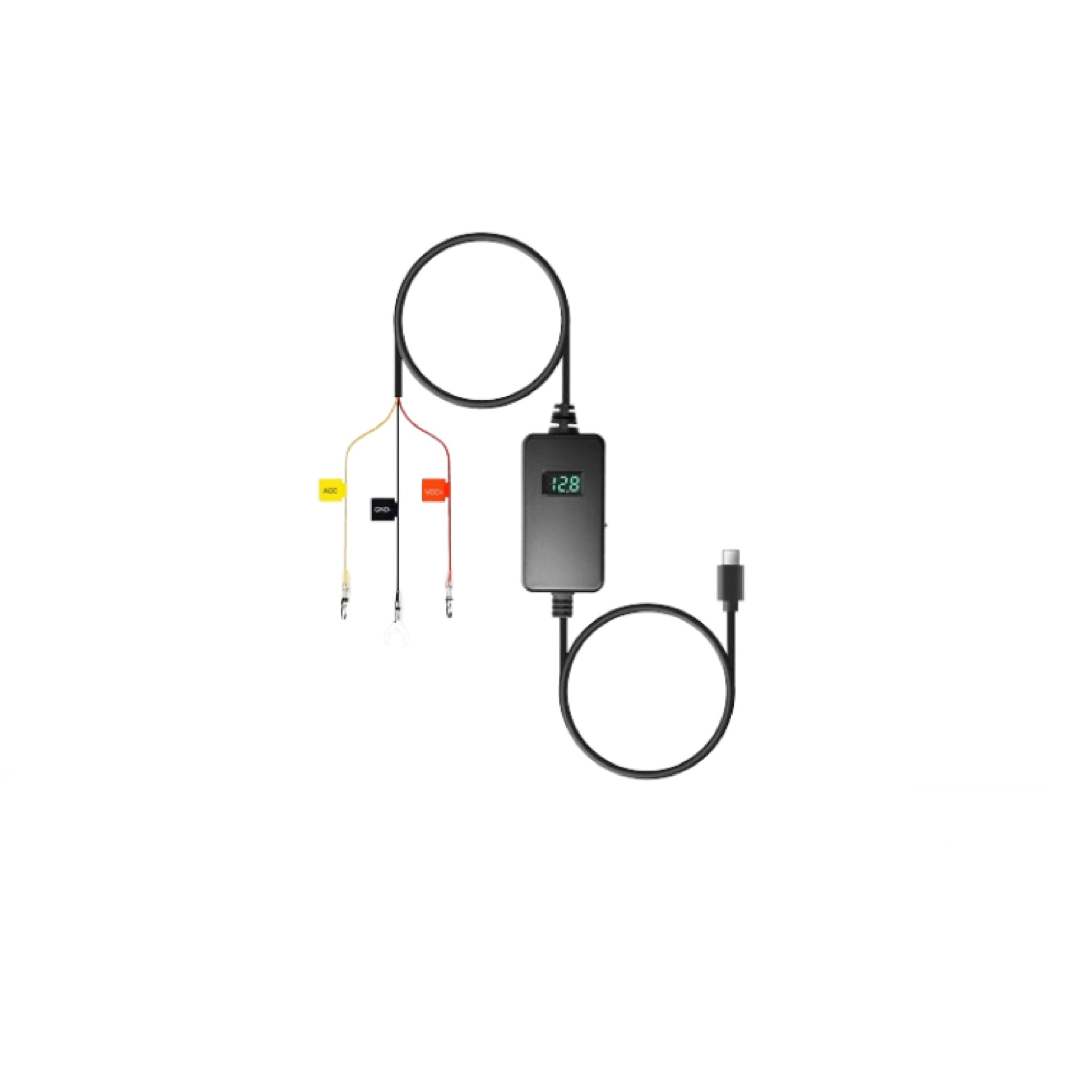 Adjustable hardwire kit with voltage display module, Type-C cable, and fuse leads
