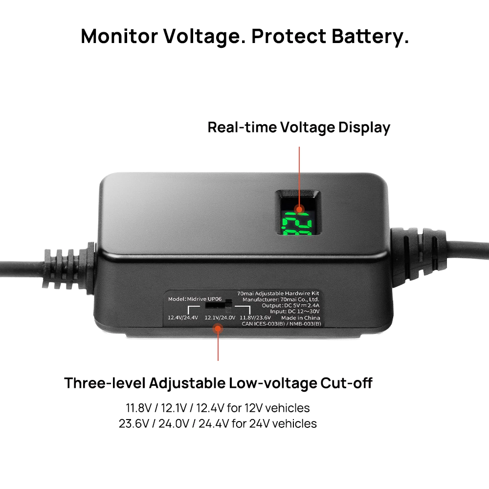 Hardwire power module with built-in voltage display and dual cable connectors